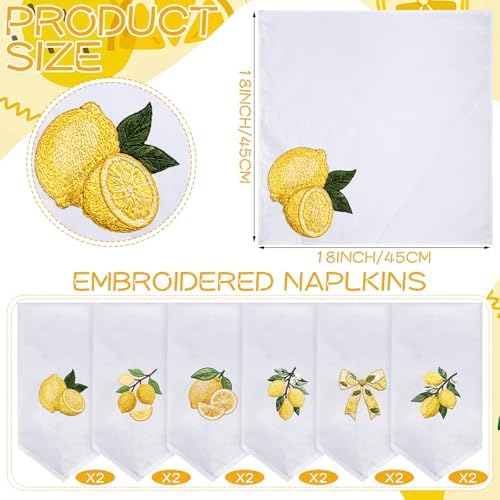 HunnmingRe 12 Pcs Lemon Party Cloth Napkins Bulks 100% Cotton 17x17inch