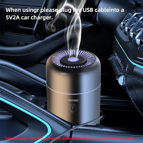 SEEDSEEL Car Aromatherapy Diffusers for Essential Oils，Mini USB Air Scent Small Humidifier with 7-LED Color Changing for Car Room Home Office Bedroom