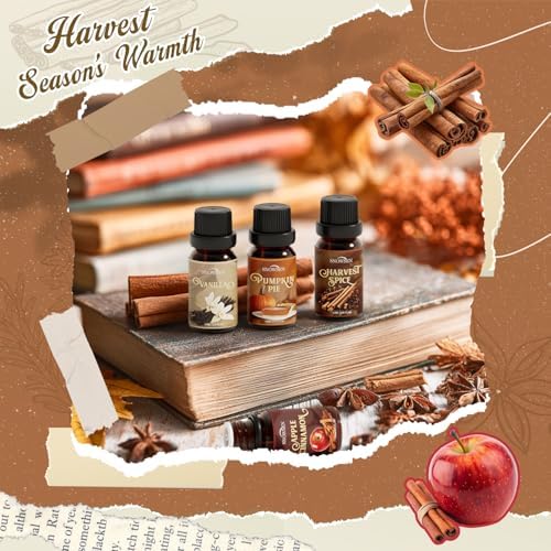 Spice Essential Oils for Diffuser for Home, Fall Scents Oil Set - Apple Cinnamon, Pumpkin Pie, Gingerbread, Coffee, Vanilla, Harvest Spice, Autumn Fragrance Oils for Candle & Soap