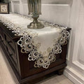 Sandweek Macrame Table Runners for Party, 70inch Table Runner Lace Floral Embroidered Rectangle Table Dresser Scarf Wedding Tabletop Table Decorations for Home and Dining Room Beige & White