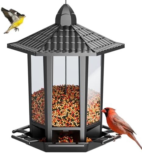 Birdream Hanging Bird Feeders, Retro Pagoda Design Fun Installation Squirrel Proof Bird Feeders, Attracting Wild Birds Chickadees Goldfinches Cardinals Finches and Sparrows - Black