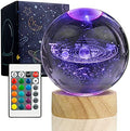 3D Solar System Crystal Ball Night Light with 16 Color LED Wooden Base, Upgraded 3.15 Inch Galaxy Planets Glass Ball Lamps with Remote for Birthday Christmas, Astronomy Space Gifts for Boys Girls