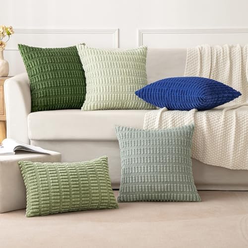 MIULEE Euro Sham Corduroy Decorative Throw Pillow Covers 24x24 Moss Green