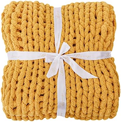 Bigacogo Chunky Knit Throw Blanket for Couch, 51x63 inches, Mustard Yellow