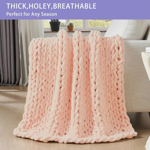 Bigacogo Chunky Knit Throw Blanket for Couch, 40x60 inches, Peach Fuzz