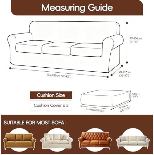 4 Pieces Stretch Couch Covers for 3 Cushion Sofa Cover Decorative Sofa Slipcover Non Slip Washable Thick Soft Elastic Furniture Protector for Pets,(Large, Beige)