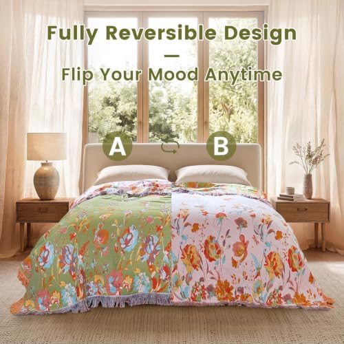 MSGKV Boho Throw Blanket 90"x90" Fall Cotton Butterfly Floral Blanket