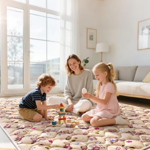 Baby Play Mat, 65" X 50" Extra Large Foldable Crawling Floor Mat for Playpen & Babies, Toddlers. Premium Thicker Foam playmat, Anti-Slip Soft Cushioning Padding, Machine Washable Mat