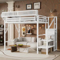 Twin Size Metal Loft Bed Frame with Convertible Staircase, White
