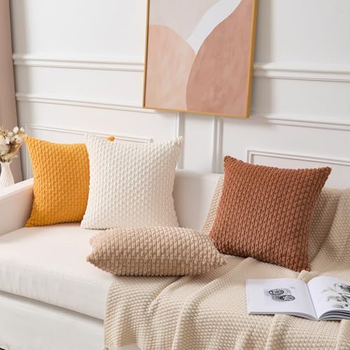 Kevin Textile Soft Corduroy 24x24 Inch Pillow Covers 2 Pack, Burnt Orange