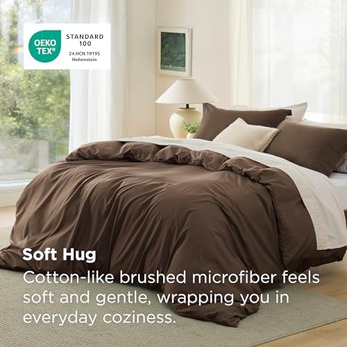 Bedsure Oversized King Duvet Cover, Double Brushed Bedding Set, Dark Brown