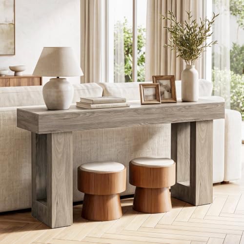 LITTLE TREE 63 Inches Long Sofa Table, Modern Console Table for Entryway, Wooden Sofa Table for Living Room, Behind Couch Table, Rectangle Hallway Foyer Table for Entrance, Grey