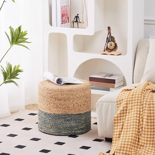 18'' Boho Ottoman Pouf Natural Water Hyacinth Rustic Handmade Lounge Pouffe