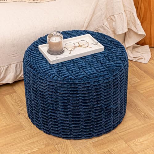 Asuprui Supportive Boucle Pouf Ottoman Foot Rest Elevate Your Living Room Decor with Lightweight Pouf Filler Modern Foam Stuffed Poof Perfect to Rest Your Feet (Royal Blue, 20x20x14 Inches)