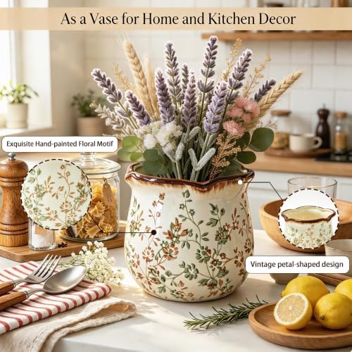 5.7'' Ceramic Utensil Holder for Kitchen Counter, Farmhouse Floral Crock
