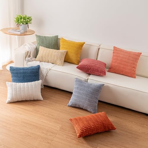 Pack of 2 Corduroy Decorative Throw Pillow Covers 18x18 Inch, Cranberry Red