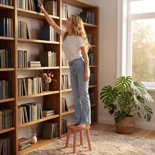 Solid Wooden Stool, Plant Stand,Step Stool,Small Round Stool,Walnut,11.8" H