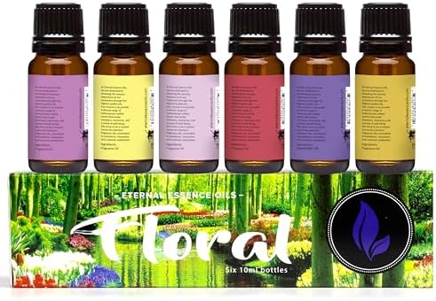Eternal Essence Oils Floral Set of 6 Premium Fragrance Oils - Lavender, Lilac Lillies, Jasmine, Plumeria, Rose Garden, Magnolia Scented Oil - for Diffusers, Candle & Soap Making, & Aromatherapy