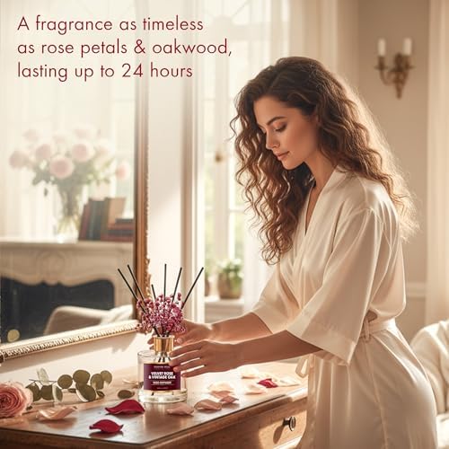 Majestic Pure Velvet Rose & Vintage Oak Reed Diffuser 3.4 fl oz | Elegant Floral Woody Fragrance for Home and Office