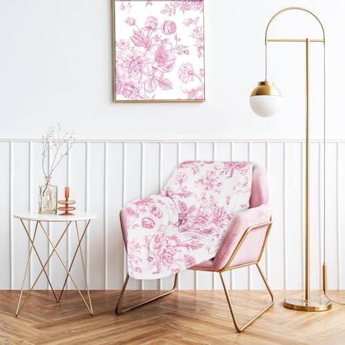 JarThenaAMCS Pink Floral Fuzzy Blanket Pink Flowers Throw Blanket Decorative Soft Cozy Flannel Blankets for Home Bed Sofa Couch Chair, 50 x 60 Inch