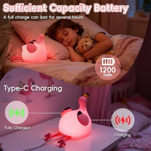 Flamingo Night Light for Kids, Rechargeable Lamp for Girls Room Decor