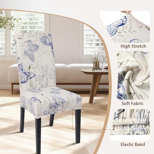 SearchI Dining Room Chair Covers Set of 2, Stretch Printed Parsons Chair Slipcover Spandex Removable Washable Kitchen Chair Protector Cover for Dining Room, Hotel, Ceremony (Butterfly Pattern)