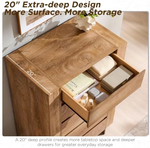 OKD 47" Tall 5 Drawer Dresser for Bedroom, 20" Depth for More Storage