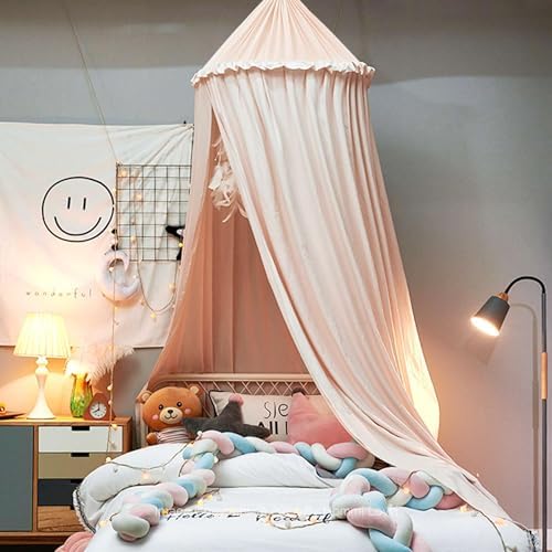 Hommi Lovvi Bed Canopy for Girls, Dreamy Frills Ceiling Hanging Princess Canopy Bedroom Decoration Soft Canopy Net Reading Nook, Extra Large Full Queen Size Bed Canopies - Light Pink