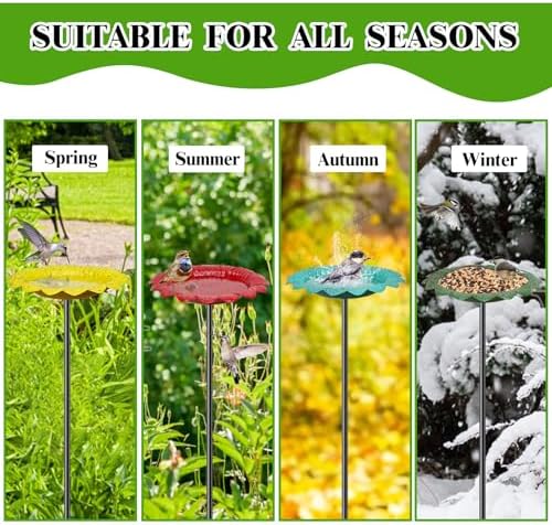 4 PCS Metal Bird Baths for Outdoors, Small Garden Bird Bath with Metal Stake, Hummingbird Feeder for Yard Lawn Decoration (4P-Red Yellow Blue Green)