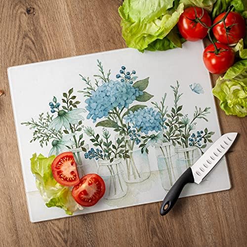CounterArt Mason Jar Florals Tempered Glass Cutting Board 15" x 12"
