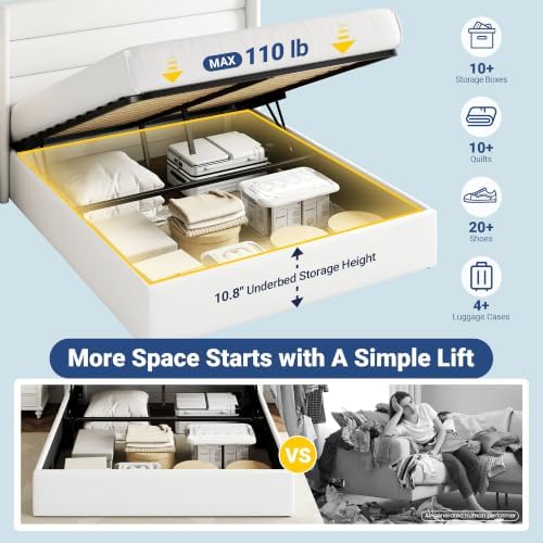 Allewie Full Size Lift Up Hydraulic Storage Bed Frame White