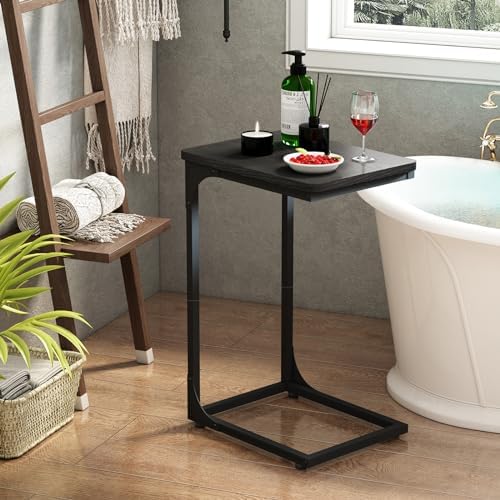 QEEIG C Shaped End Table Side Tables for Couch Set of 2, Black