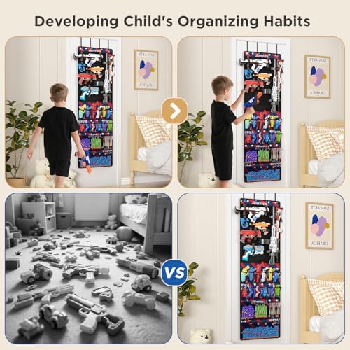 Mefirt Over Door Organizer for Nerf Guns, Hanging Toy Blasters Storage