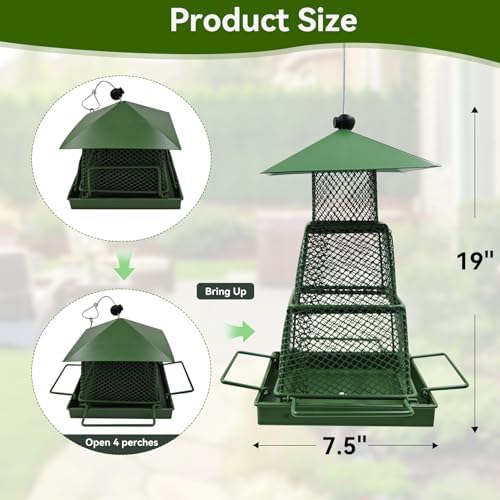 Metal Hanging Bird Feeder with 360° Mesh and 4 Perches