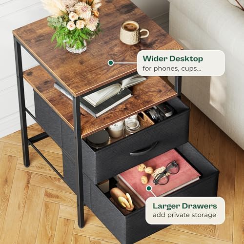 Huuger Night Stand with Charger Station, 27.7 Inch Tall Nightstand