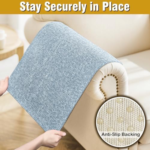 Couch Arm Covers, Sofa Arm Covers, Waterproof Armrest Cover for Sofa, Armchair, Loveseat, Non-Slip Recliner Arm Cover, Headrest Cover, Arm Chair Covers Set of 2 (Light Blue, 26"×26")