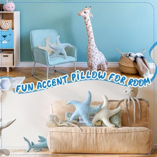 Tatuo 2 Pcs Starfish Pillow Cute Beach Pillow 22'', White, Blue
