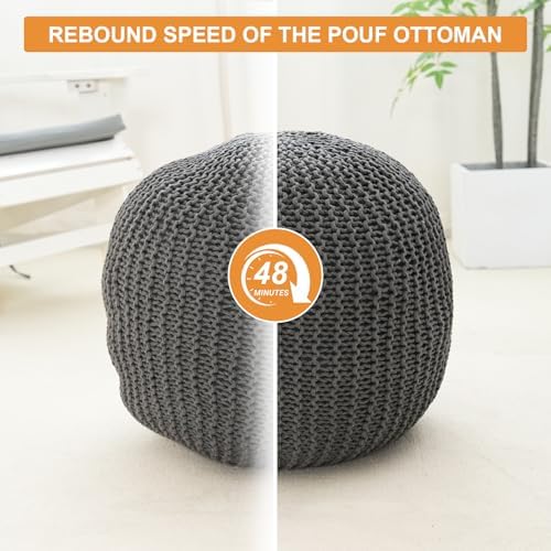 Pouf Ottoman Stuffed Round Modern Foam Filled Foot Rest Poufs for Living Room Chair Decorative 20 X 14 Inches Boho Relax Stool for Wedding Christmas Party, (Dark Grey, 20 Inch)