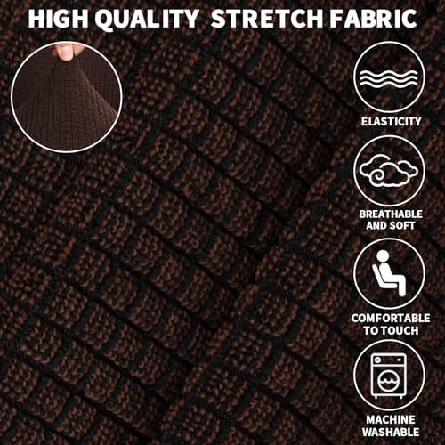 JIVINER High Stretch Couch Covers for 3 Cushion Couch 1-Piece Jacquard Elastic Sofa Slipcovers Anti Slip Sofa Cover with Elastic Bottom Furniture Protector for Kids Pets (Sofa, Coffee)