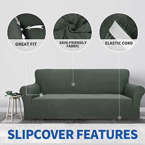 ZNSAYOTX 1 Piece Jacquard Couch Covers for 3 Cushion Couch High Stretch Sofa Cover for Pets Dogs Anti Slip Extra Large Sofa Slipcovers Furniture Protector (XL Sofa, Army Green)