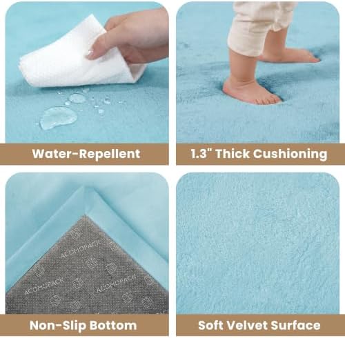 ACOMOPACK Baby Play Mat for Floor 1.3" Thick Memory Foam Play Mat 59"×71" Tummy Time Crawling with Non-slip Bottom for Living Room,Nursery,Soft Velvet Playpen Mats for Kids,Infants（Light Blue）