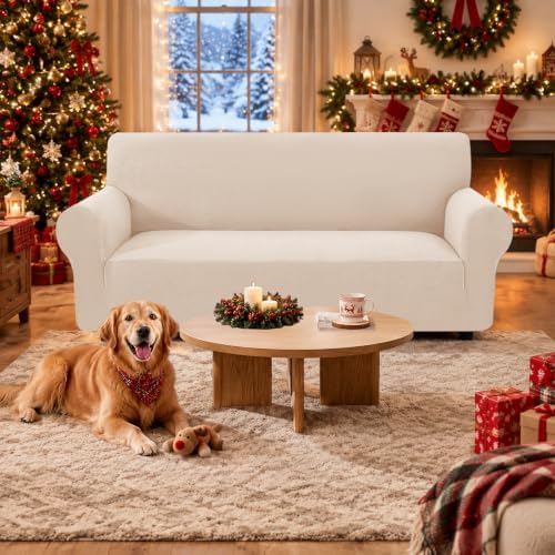 XINEAGE Stretch 2 Seater Slipcover, Non-Slip Pet Couch Cover,Beige Yellow