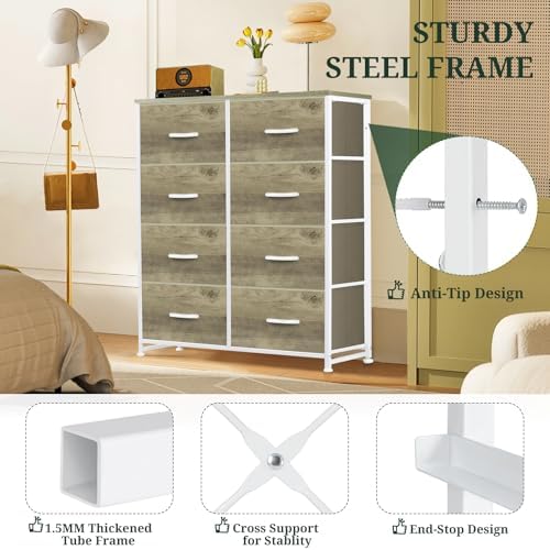 8-Drawer Dresser for Bedroom, Anti-Tip Tall Storage Organizer