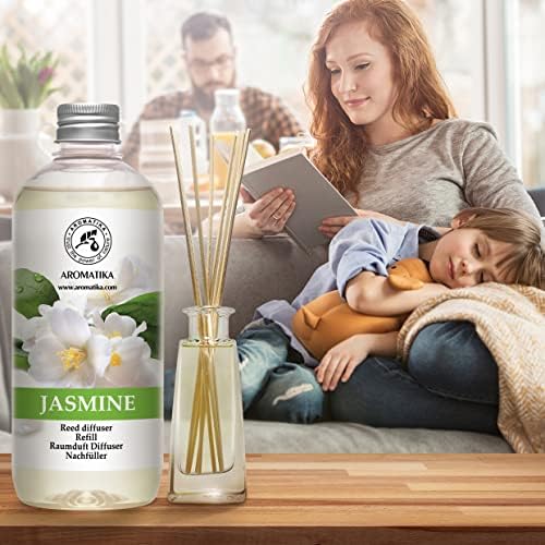 Jasmine Reed Diffuser Refill w/Natural Essential Jasmine Oil 17 Fl Oz - Fresh & Long Lasting Fragrance - Scented Reed Diffuser Oil Refill - Best for Aromatherapy - SPA - Home