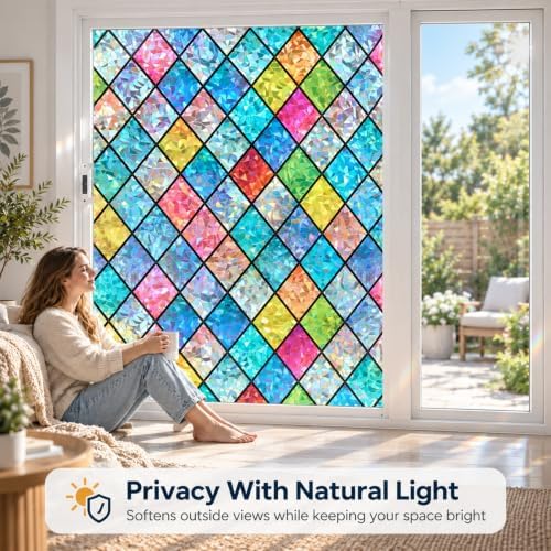 Stained Glass Window Privacy Film, Static Cling, 35.4" x 78.7"