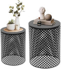 Set of 2 Outdoor Side Table, Garden Stool for Patio, Metal Accent Table Modern End Table, Patio Side Table for Garden, Balcony, Bedroom Indoor Outdoor Decorative, Jet Black