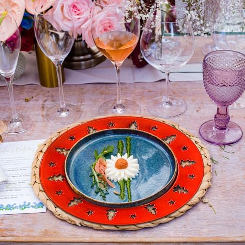 Red Christmas Tree Charger Plates - 13" Reusable Openwork Holidays Party Decorations Round Chargers for Dinner Plate - Elegant Table Setting Centerpieces 6 Pack