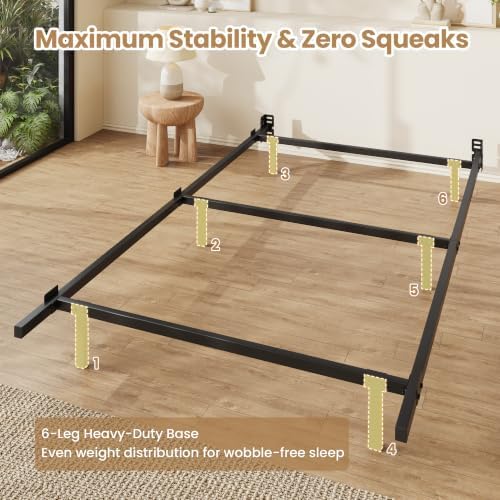 SHA CERLIN 7 Inch Metal Bed Frame, 6-Leg Box Spring Base, Black, Twin