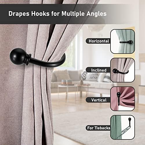 Sumnacon Curtain Holdbacks 2 Pcs Wall Mounted Curtain Tiebacks, Black
