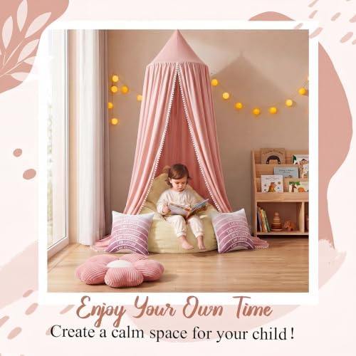 Kids Reading Nook Set with Canopy Tent, Bean Bag Cover & Pillow,Pink